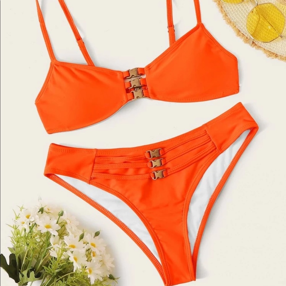 Bright Orange bikini with buckles